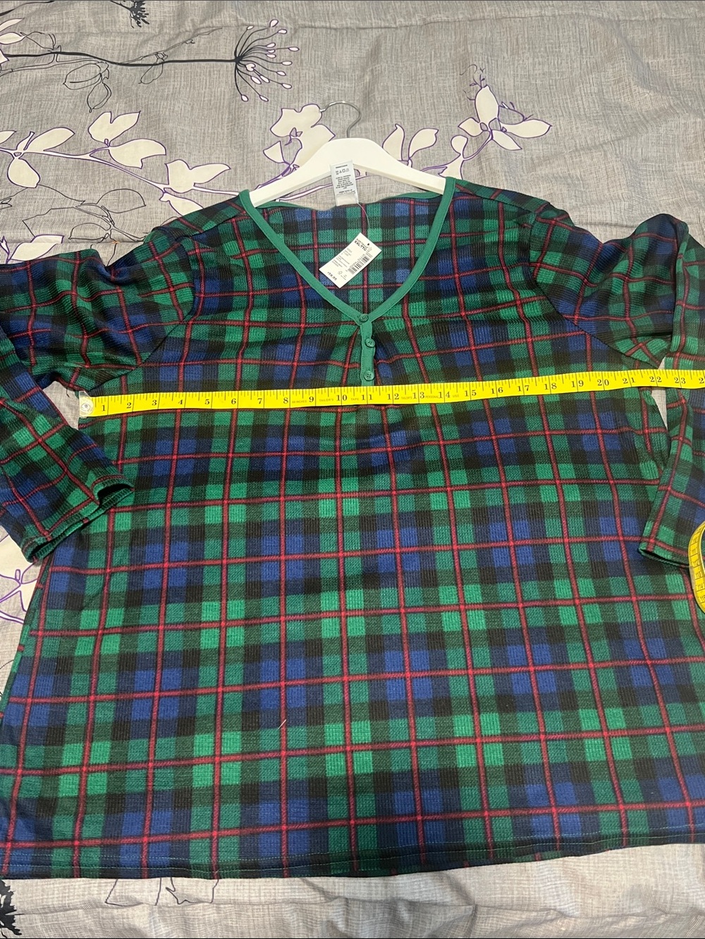 NWT PJ Place Green & Blue Plaid Long-Sleeve Pajama Top - Picture 6 of 9